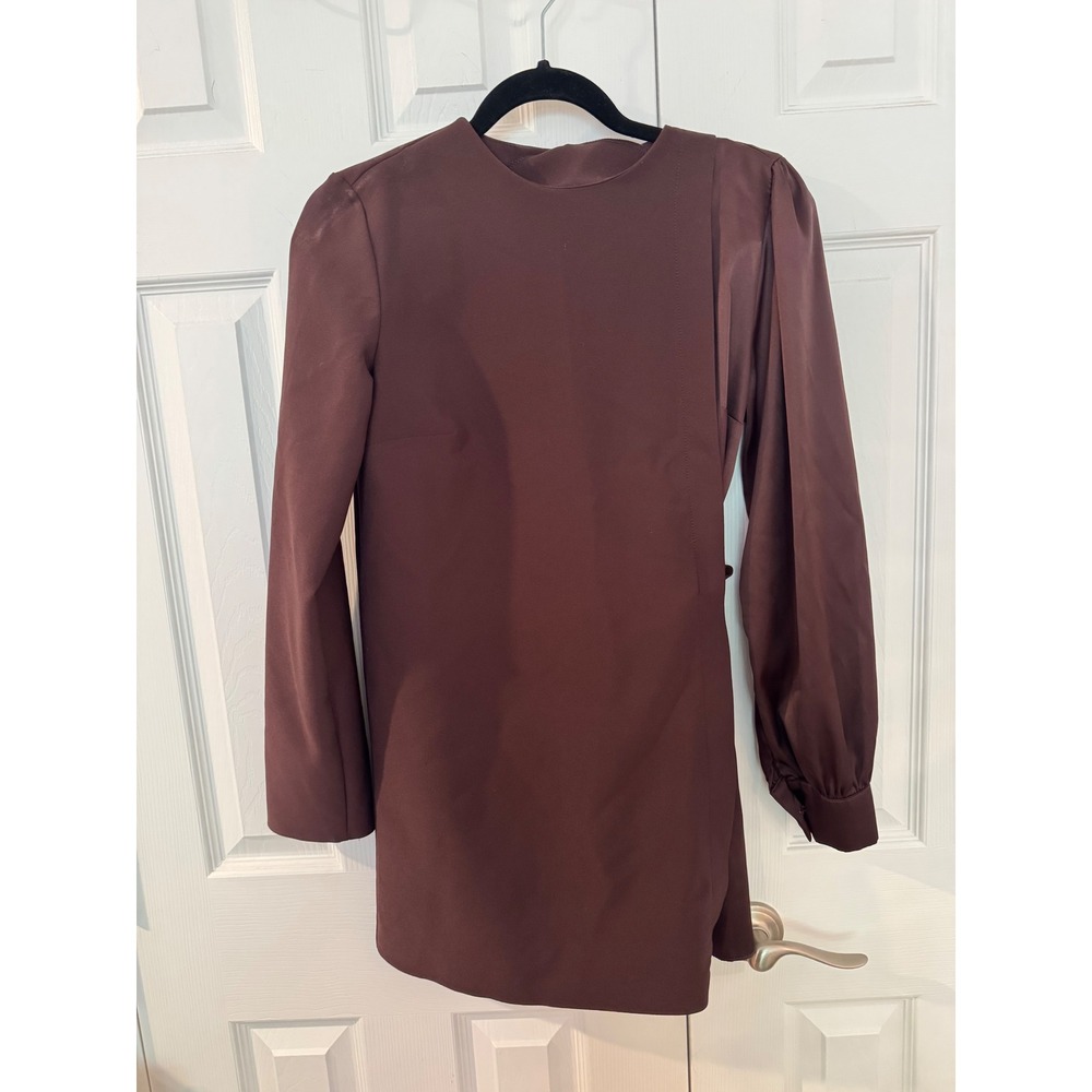 Touche Womens Long Sleeve Satin Wrap Mini Dress Chocolate Brown Size Small